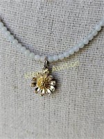 sterling beaded sunflower necklace 18"