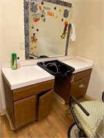 Salon cabinet set with sink and chair