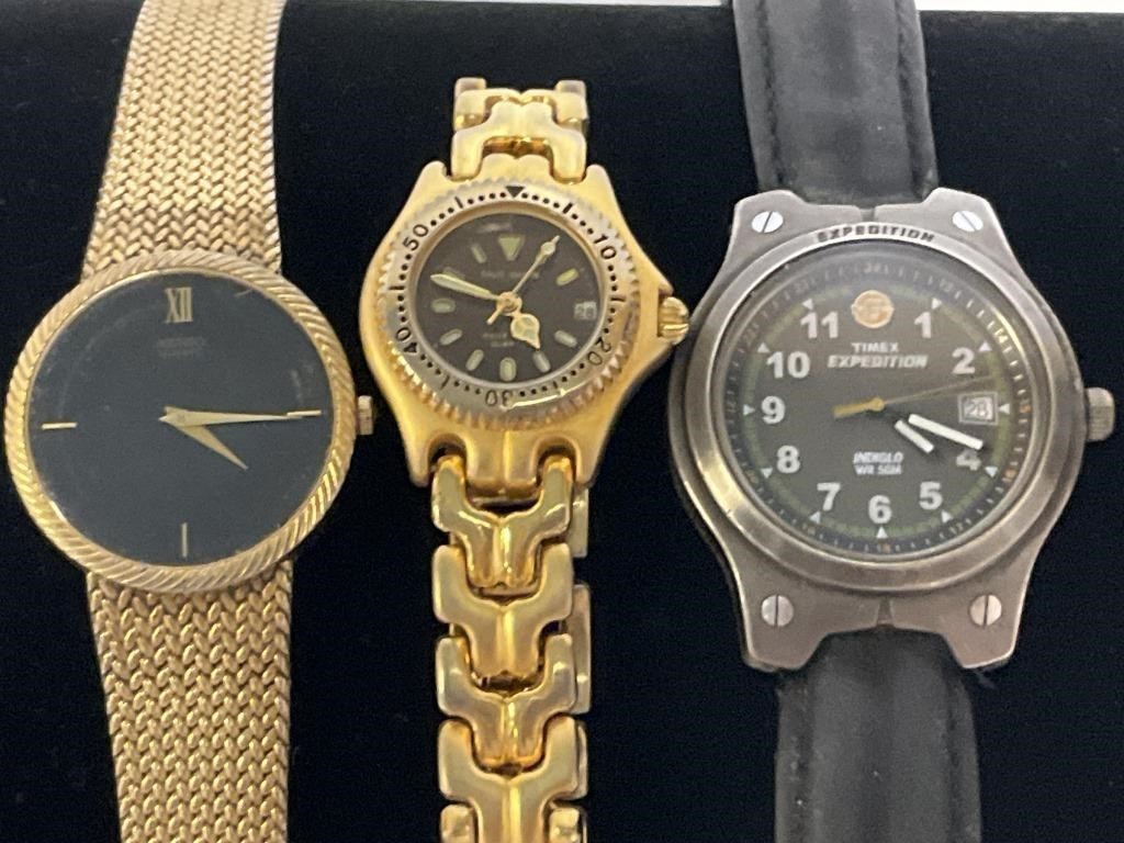 3 Watches, Marked Seiko, Timex & Jordan, working