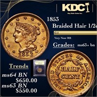 1853 Braided Hair Half Cent 1/2c Graded Select+ Un