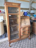 Vintage Oak Secretary w/ Glass Door -