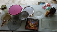 2 Tupperware containers with more platters & misc