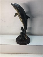 Artist signed Burn brass dolphin statue figure