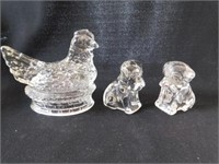 Glass sitting hen candy container - 2 glass dog