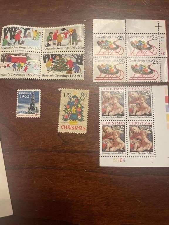 4 Season Greetings 20c stamps, 4 Greetings 25c