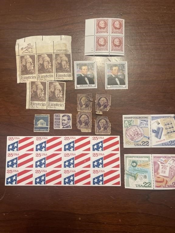 12 USA 25c Stamps, 4 USA 22c stamps, 5 Einstein