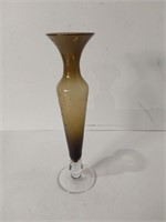 Smoky Green Bud Vase Etched W/Grapes U16A