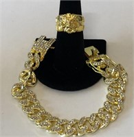 Mens Lion Head Ring, Diamond Bracelet