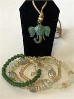 Elephant Head Pendant, Jade Bracelets