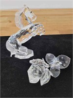 Swarovski Crystal Horse and Rose Figurines