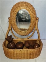 Small wicker vanity with wooden fruit