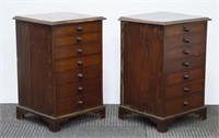 Antique English Spool Cabinets in Oak Wood, Pair
