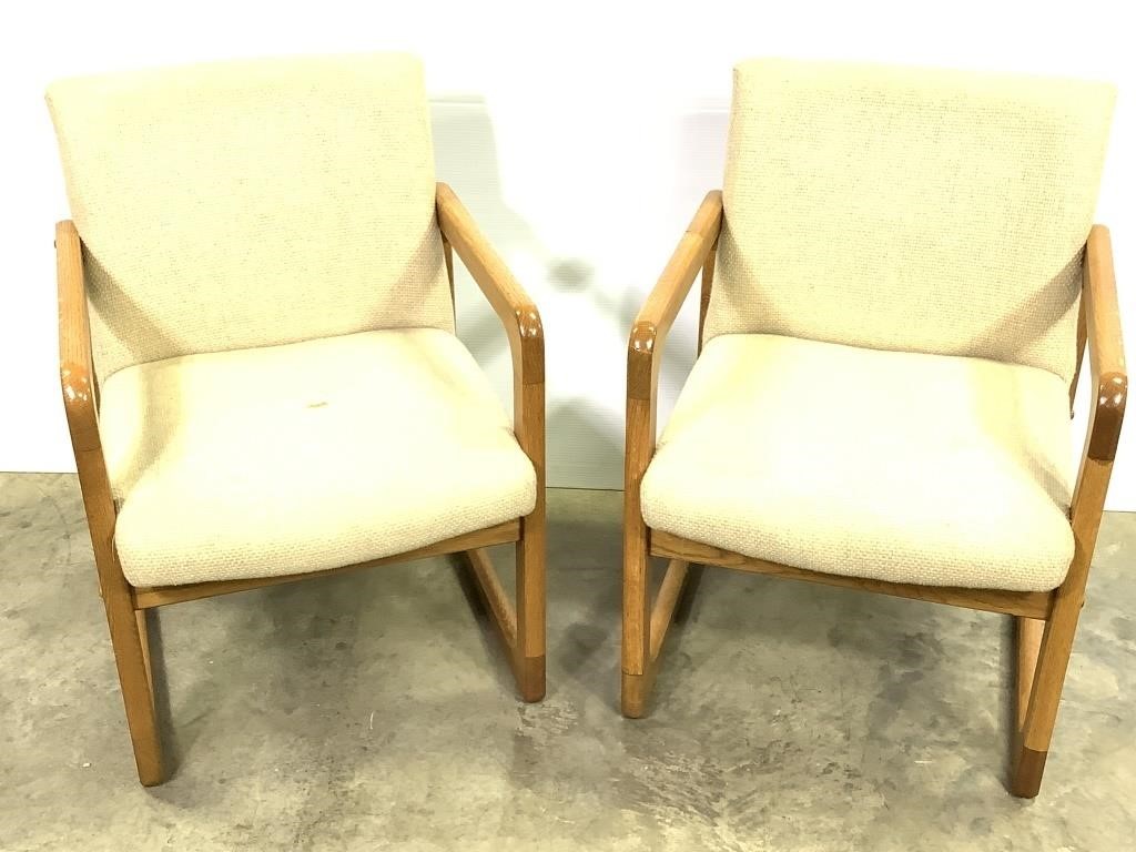 Pair of Oak Upholstered Side Chairs