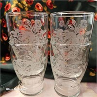 Vintage Dominion Glass Etched Floral Drinkware