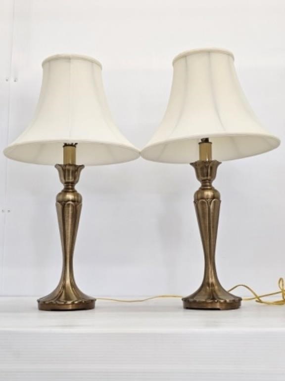 PAIR OF BRASS TABLE LAMPS - WORKING - 30" TALL