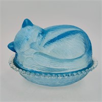 Vintage Light Blue Sleeping Cat Candy Dish