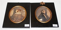 Pair 19thC framed portrait miniatures