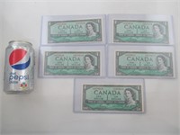 Canada 1954 billet $1. (5 consécutifs)