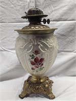 Brass Mounted Pressed Glass Oil Lamp
