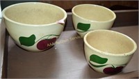 3 Watt pottery apple mixing bowls. Hairlines, craz