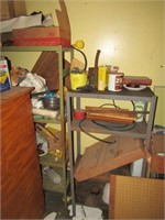 2 metal shelves & items on them