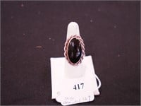 Silver and onyx ring, size 7, scribed 925