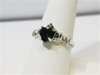 Emerald Green Crystal Claddagh Ring Size 9