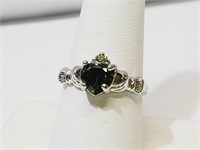 Olive Green Crystal Claddagh Ring Size 8.5