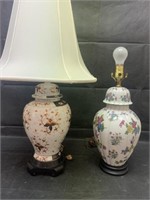 Pair of Porcelain Lamps, One with Shade, 29"t
