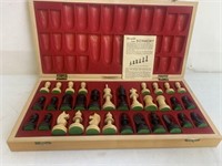 Chess Set in a Wood Travel box, Opened 14" x 14"