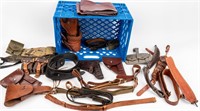 Lot of Mixed Gun Leathers, Belts, and Pouches