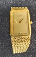 VINTAGE Bulova Swiss Quartz Gold Color Dress Watch