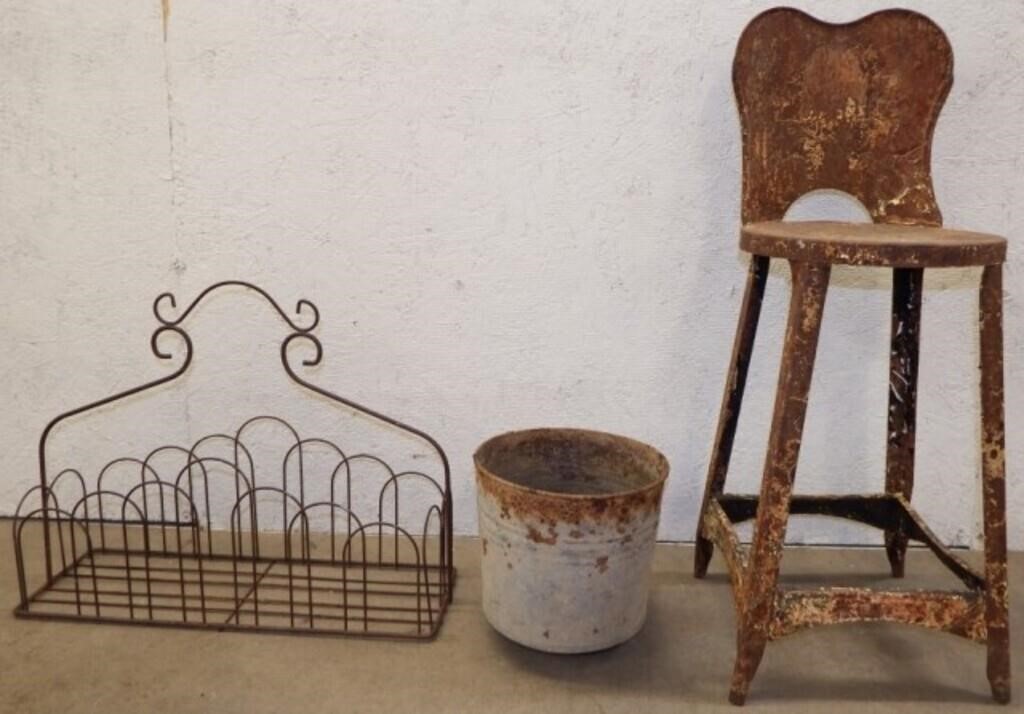 Wrought Iron Planter, Metal Stool & More