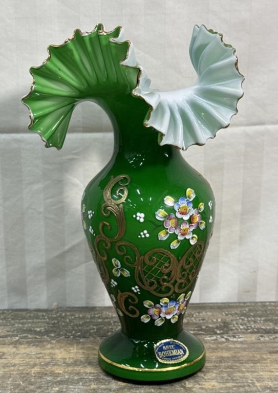 Beautiful Bohemian ruffle hand painted vase