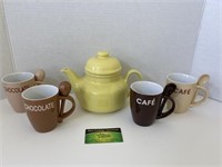 Ovenproof Tea Kettle and Mugs with Spoons