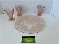Pink Glassware Glasses and Plate