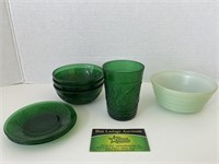 Green Glassware and Bowl