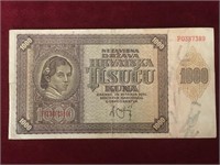 1941 Croatia 1000 Kuna Banknote