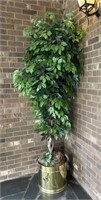 Artificial Ficus Plant has brass planter with