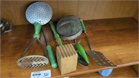 Vintage Green wooden handled kitchen utensils