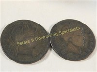 2 Silver Barber Half Dollar US Coins 1898 & 1906