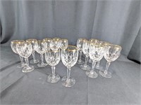 (16) Embossed Crystal Wine Glasses w/ Gold Rim