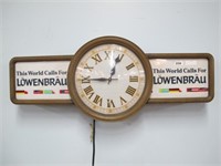 WORKING LOWENBRAU LIGHTED ADVERTISING CLOCK