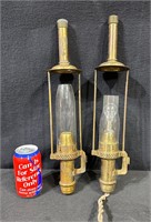 Antique Brass & Glass Electric Candle Lamp -Lot