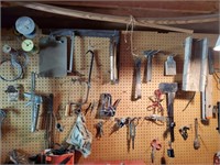 Contents of pegboard, hand tools, wire