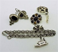 Sterling Charm Bracelet & Earrings