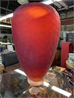 RED ART GLASS VASE 12"