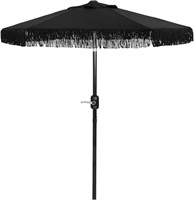 Punchau Boho Patio Umbrella With Black Fringe