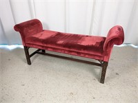 Red Velvet Scroll Arm Upholstered Bench