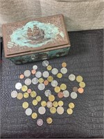 MIXED LOT FOREIGN COINS AND TIN